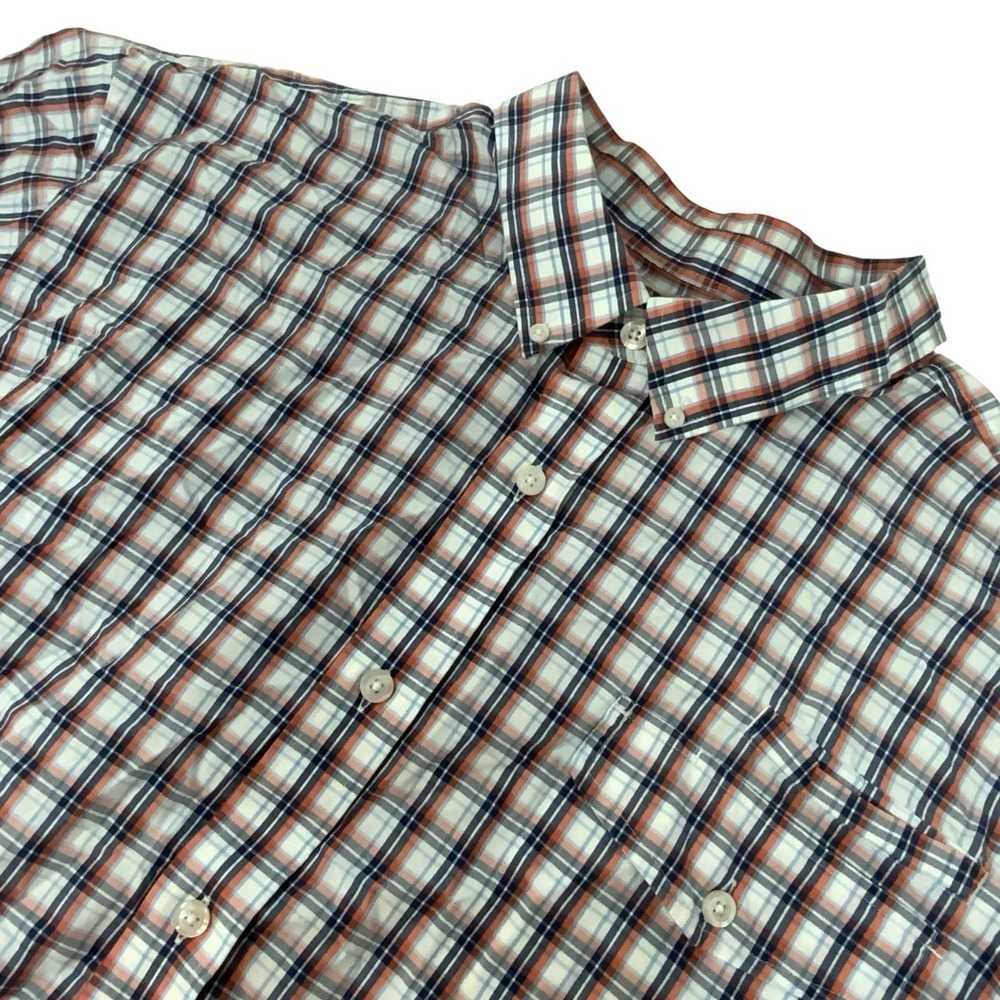 Duluth Trading Button Down Short Sleeve Shirt Mens 3XL Cotton Blue Plaid Pockets - Picture 1 of 8